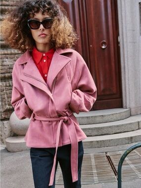 Zara FAUX SUEDE BELTED JACKET